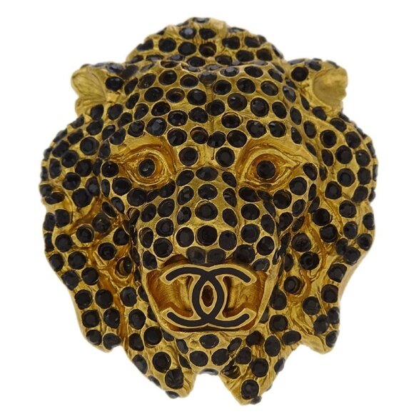 Chanel Lion Brooch Pin Gold Rhinestone - Picture 1 of 4